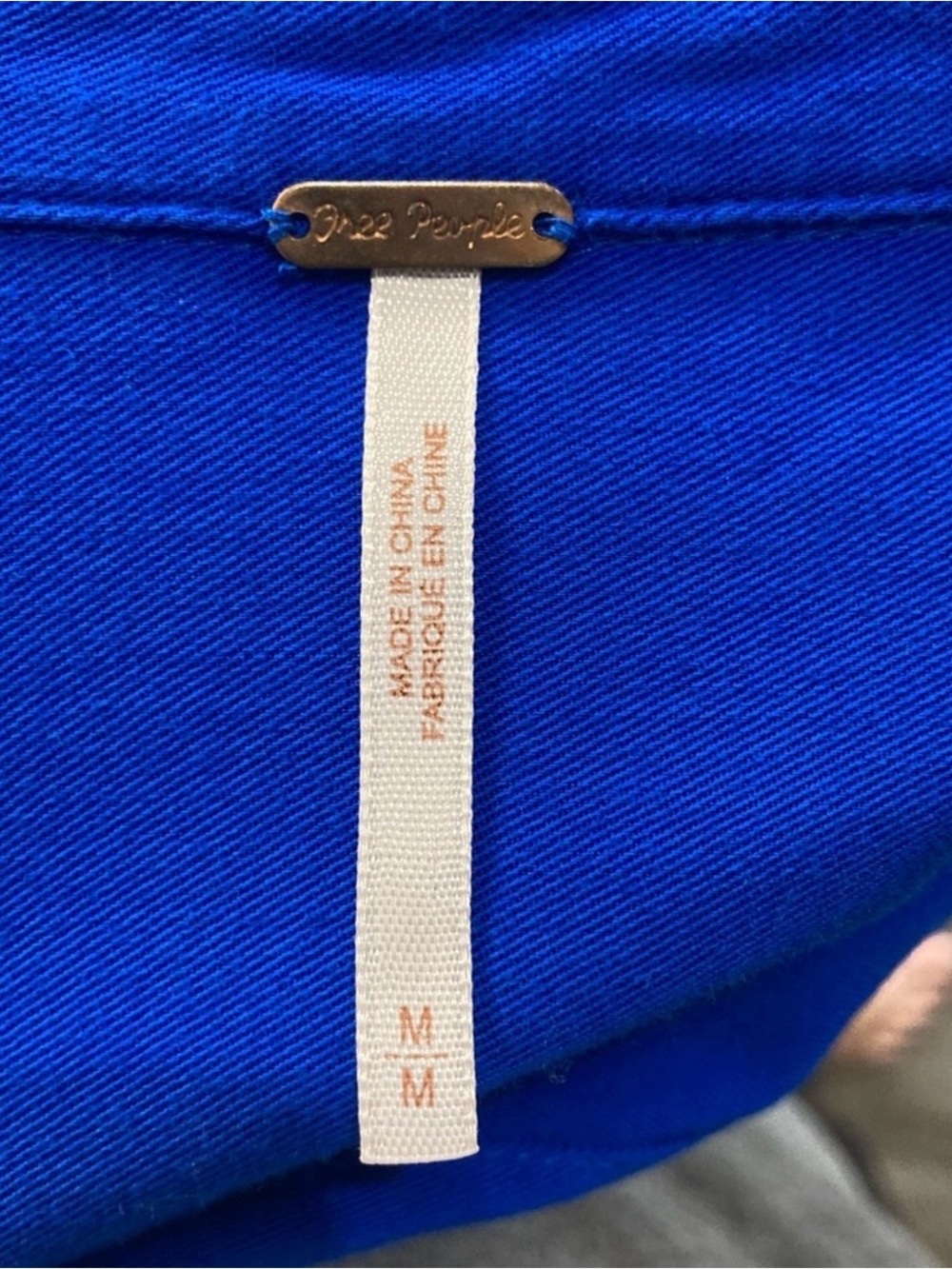 Free People Cobalt Blue Button-Down with Olive Patterned Lower Panel - Picture 2 of 3